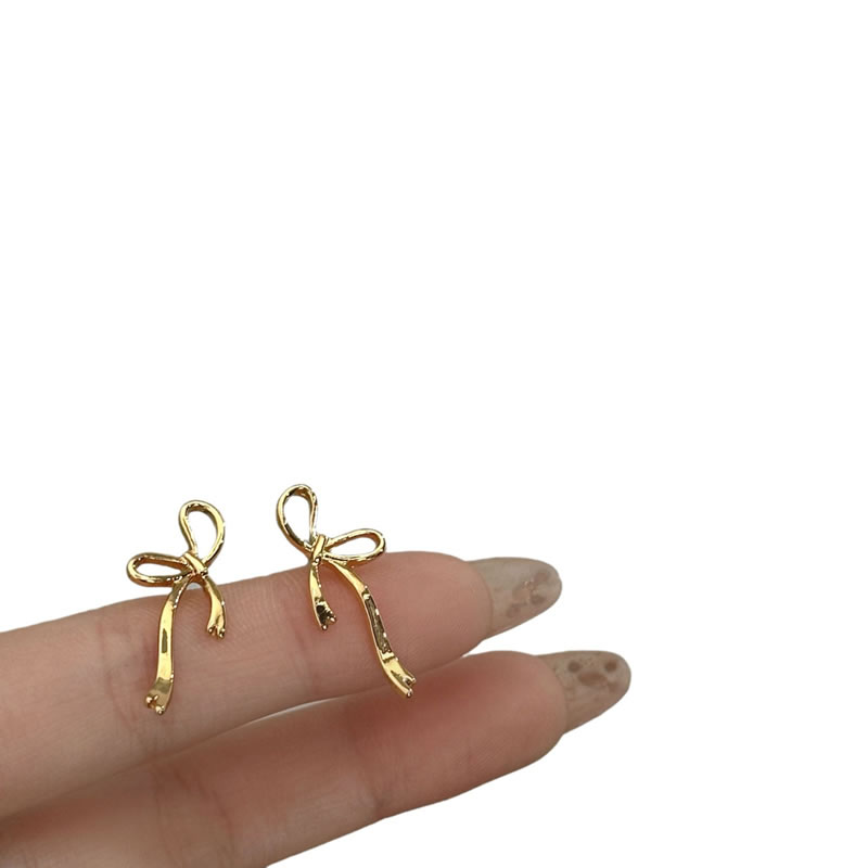 Fashion Silver Copper Geometric Bow Stud Earrings,Earrings