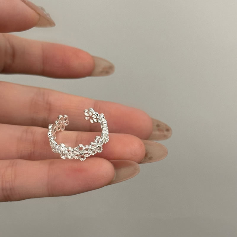 Fashion Silver Copper Geometric Flower Open Ring,Rings