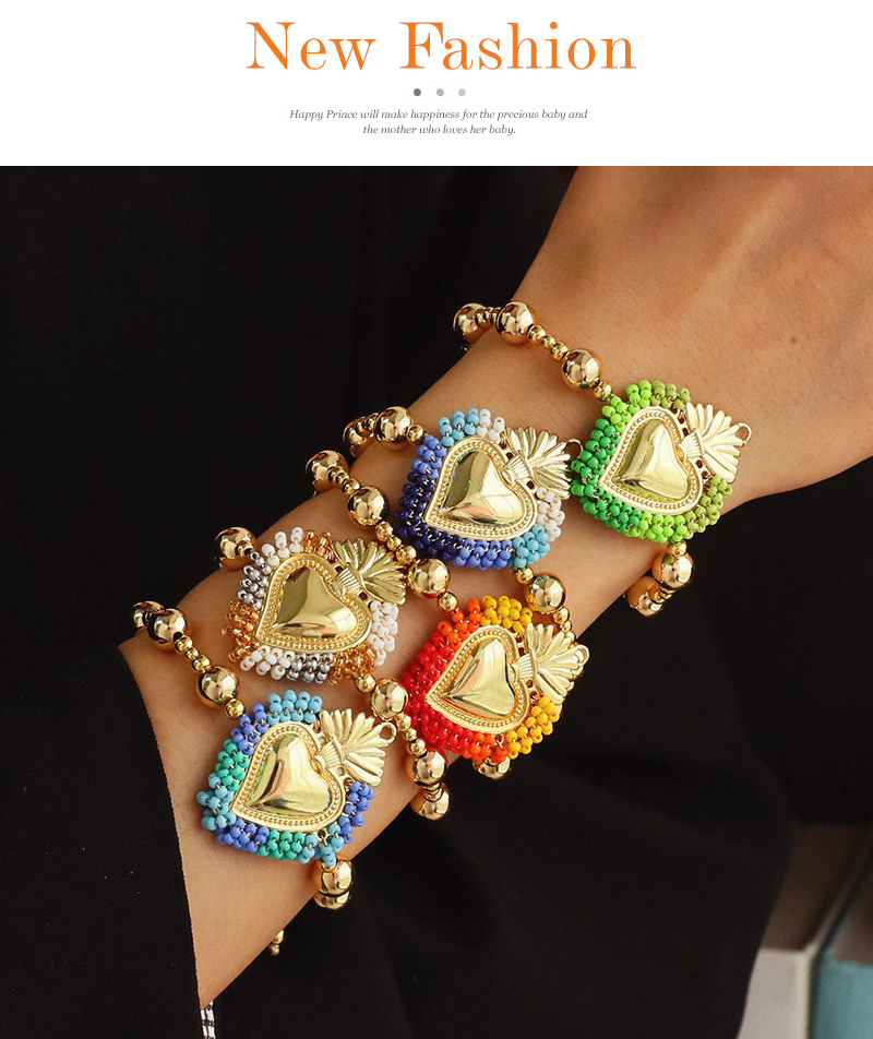 Fashion Black Contrast Color Rice Beads Irregular Love Pendant Bead Braided Bracelet (6mm),Bracelets