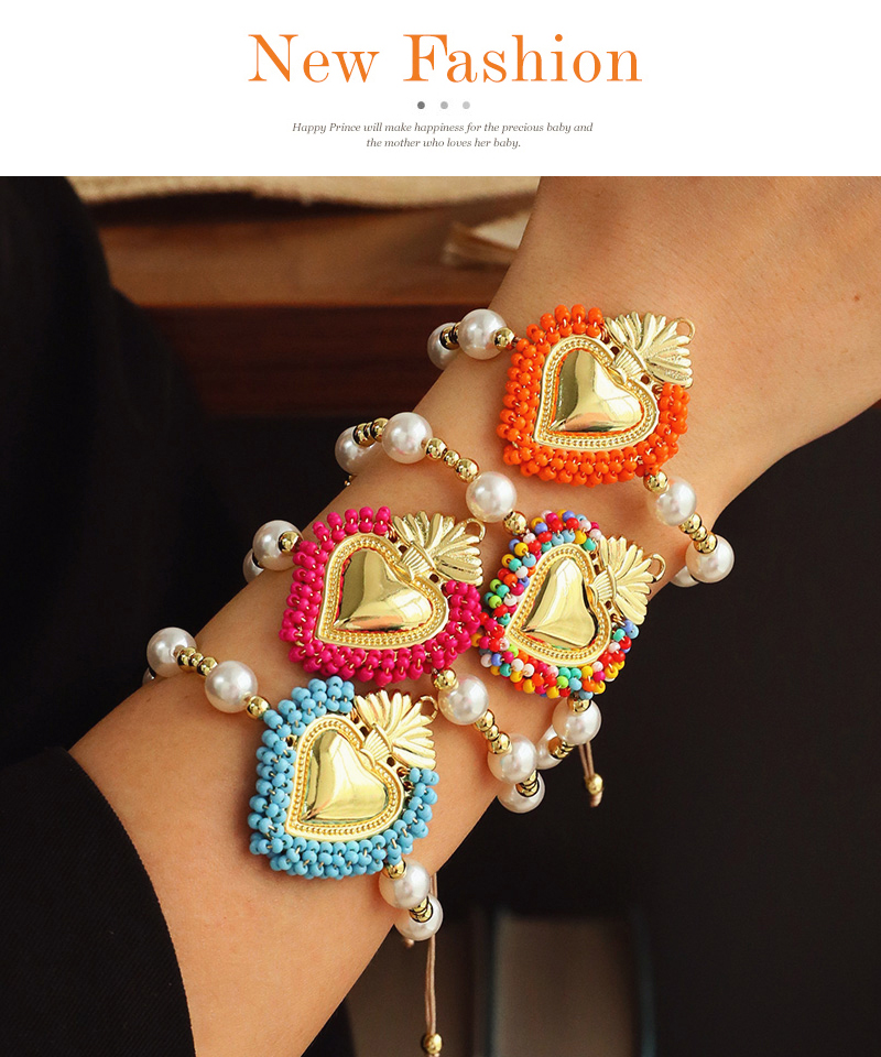 Fashion Grey Rice Beads Irregular Love Pendant Pearl Beads Braided Bracelet,Bracelets