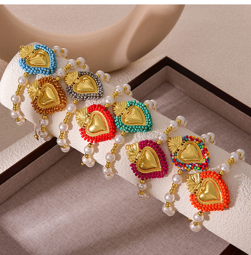 Fashion Red Rice Beads Irregular Love Pendant Pearl Beads Braided Bracelet,Bracelets