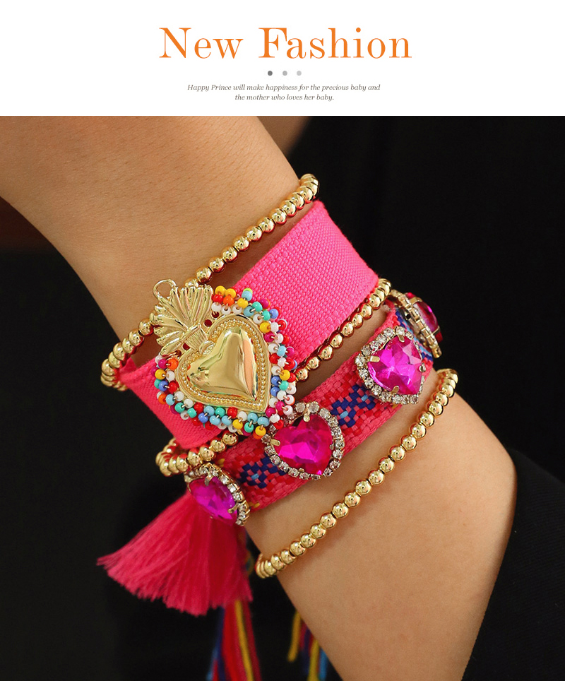 Fashion Purple Two-piece Set Of Rice Beads Irregular Love Heart Inlaid With Diamond Braided Tassel Bracelets,Bracelets
