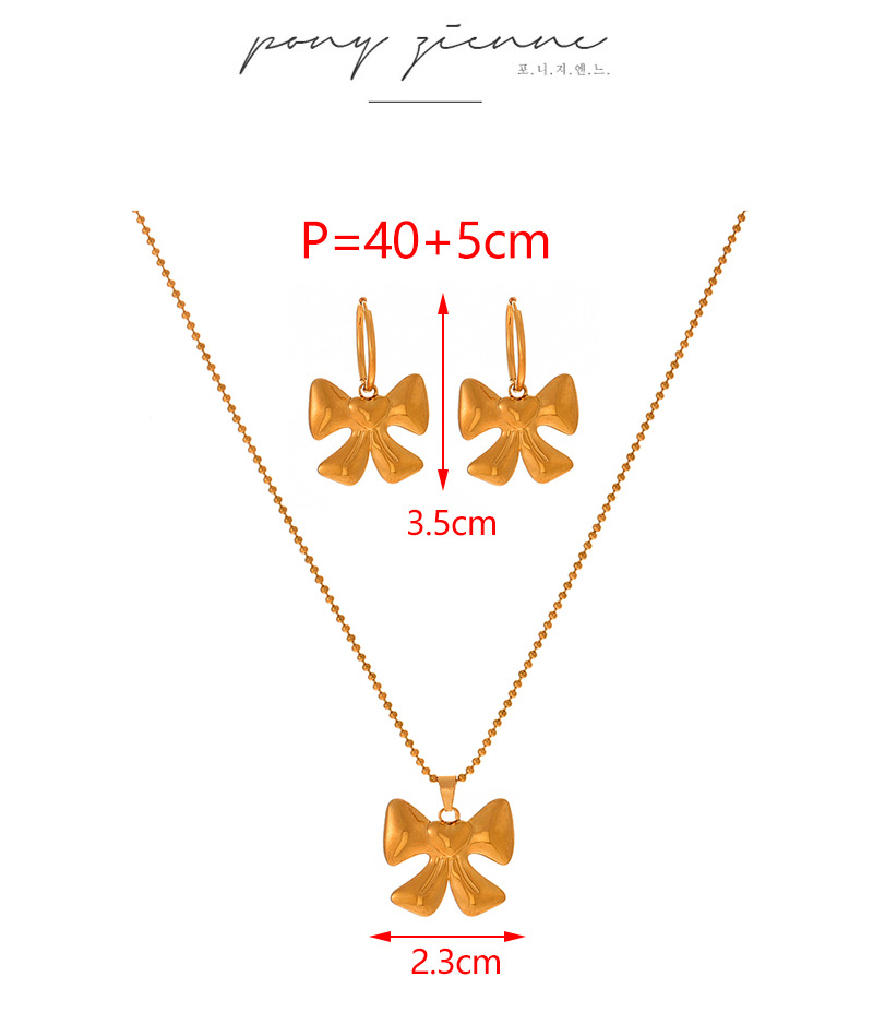 Fashion Golden 1 Titanium Steel Bow Pendant Bead Necklace,Collares