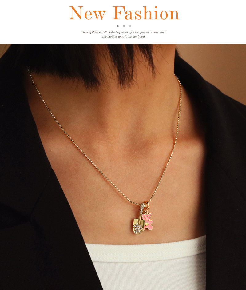 Fashion Gold Copper Inlaid Zircon Small Shovel Dripping Oil Bear Pendant Bead Necklace,Collares