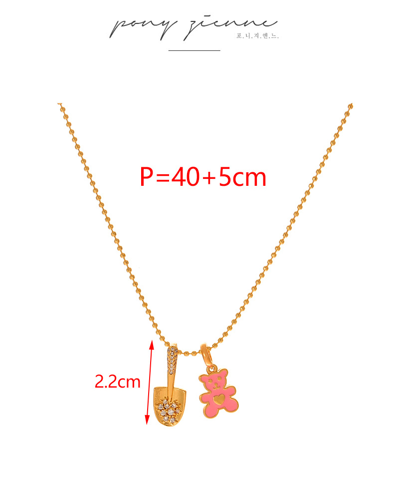 Fashion Gold Copper Inlaid Zircon Small Shovel Dripping Oil Bear Pendant Bead Necklace,Necklaces