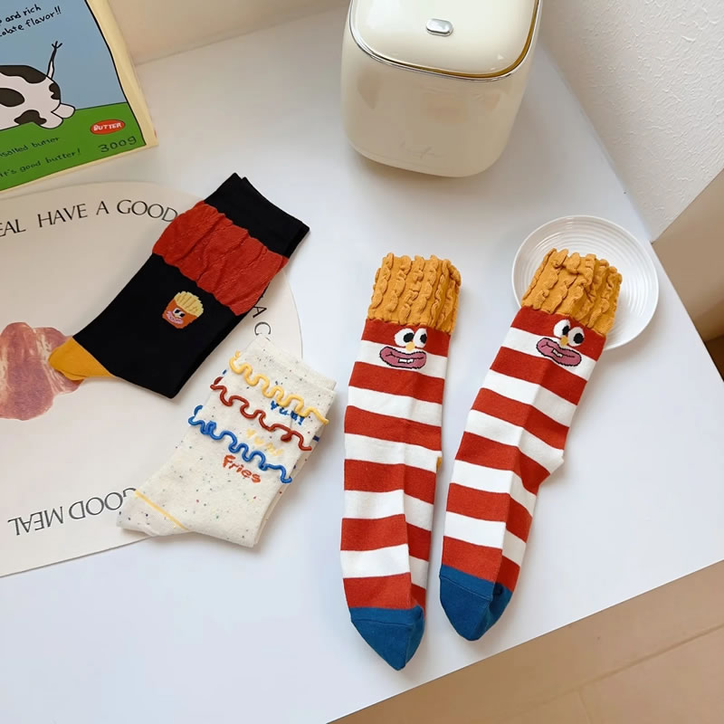 Fashion Stripe Cotton Knitted French Fries Mid-calf Socks,Fashion Socks