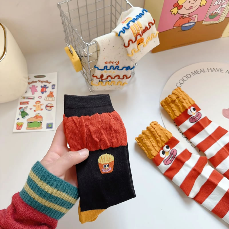 Fashion Stripe Cotton Knitted French Fries Mid-calf Socks,Fashion Socks