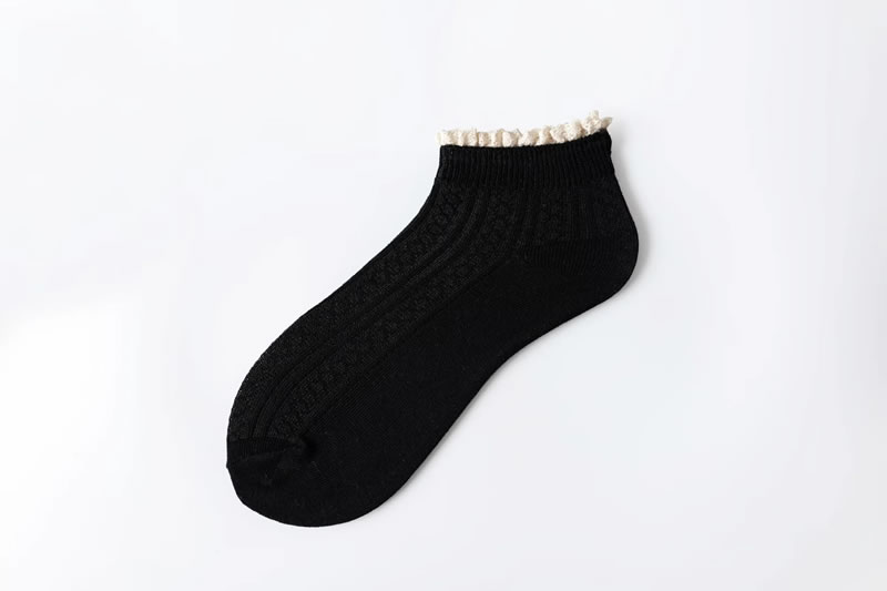 Fashion Black Double Needle Lace Cotton Socks,Fashion Socks