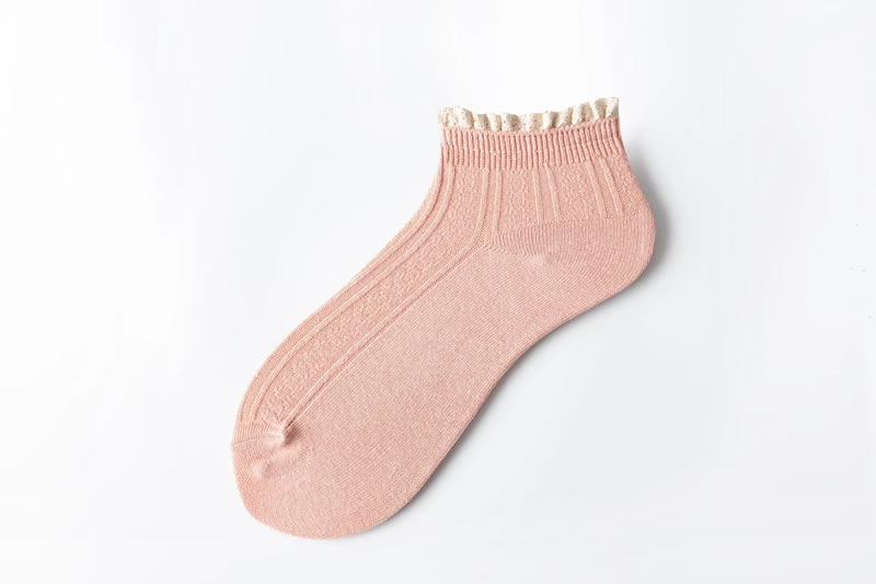 Fashion Pink Double Needle Lace Cotton Socks,Fashion Socks