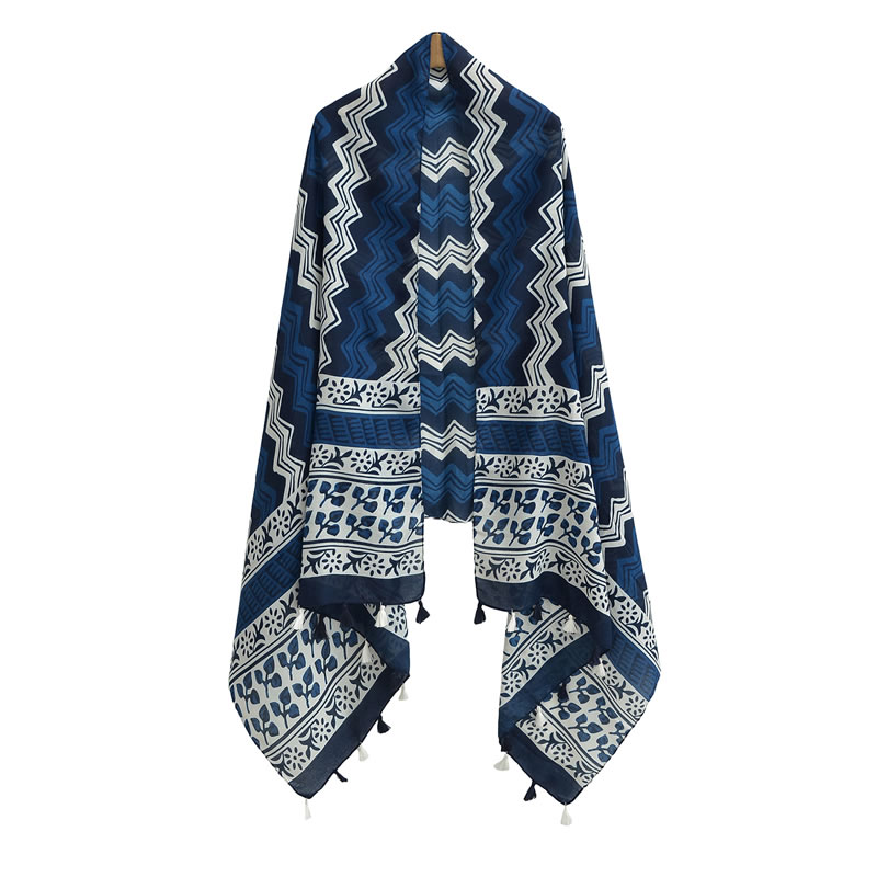 Fashion Middle Wavy Pattern Cotton Printed Fringed Scarf,Thin Scaves