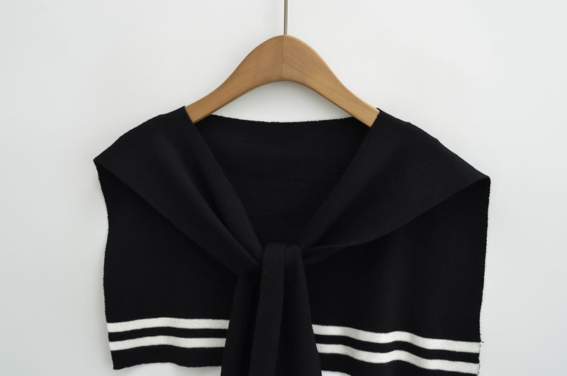 Fashion Dark Gray Contrast Striped Knitted Shawl,knitting Wool Scaves