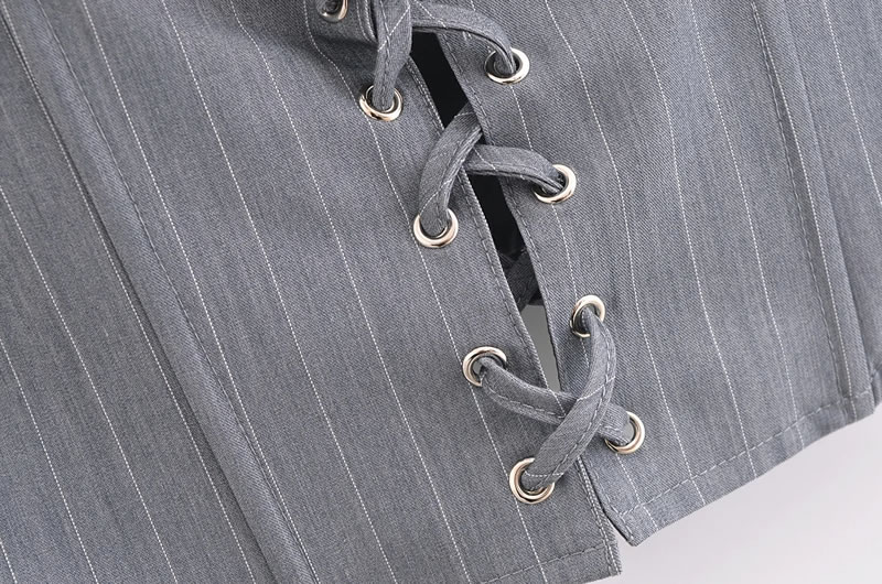 Fashion Gray Stripes Striped Strappy Halterneck Vest,Tank Tops & Camis