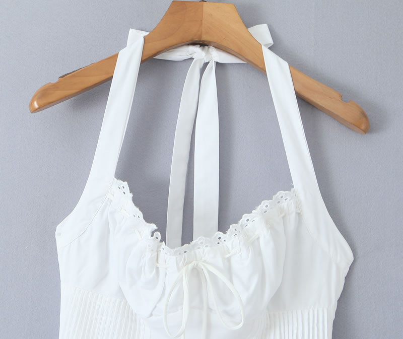 Fashion White Cotton Halterneck Waist Long Skirt,Long Dress