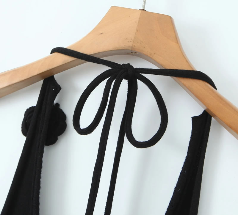 Fashion Black Halterneck Lace-up Knitted Vest,Tank Tops & Camis