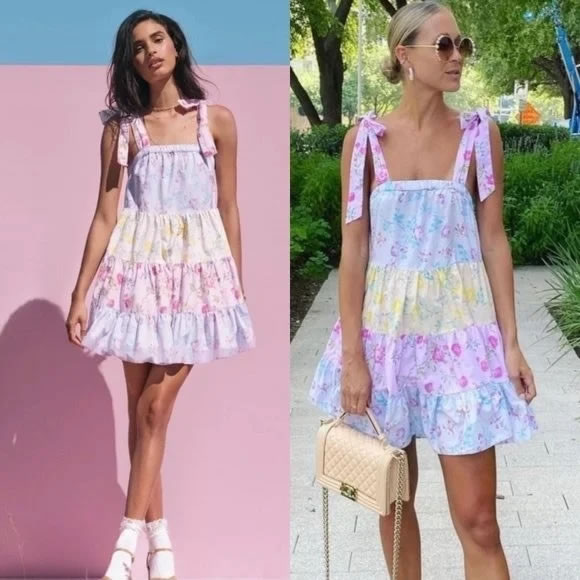 Fashion Color Matching Patchwork Pleated Wide Hem Skirt,Mini & Short Dresses