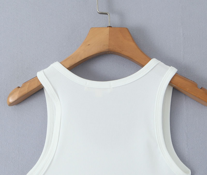 Fashion White Leaf Print U-neck Vest,Tank Tops & Camis