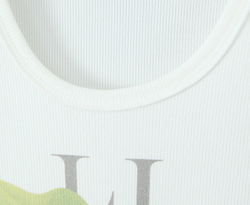 Fashion White Lemon Print U-neck Vest,Tank Tops & Camis