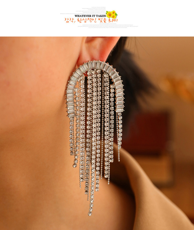 Fashion Silver Alloy Diamond Geometric Tassel Earrings,Drop Earrings