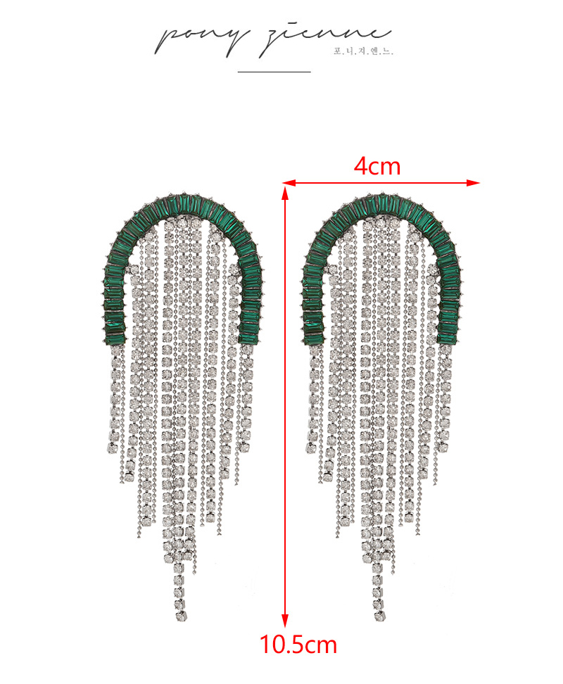 Fashion Dark Green Alloy Diamond Geometric Tassel Earrings,Drop Earrings