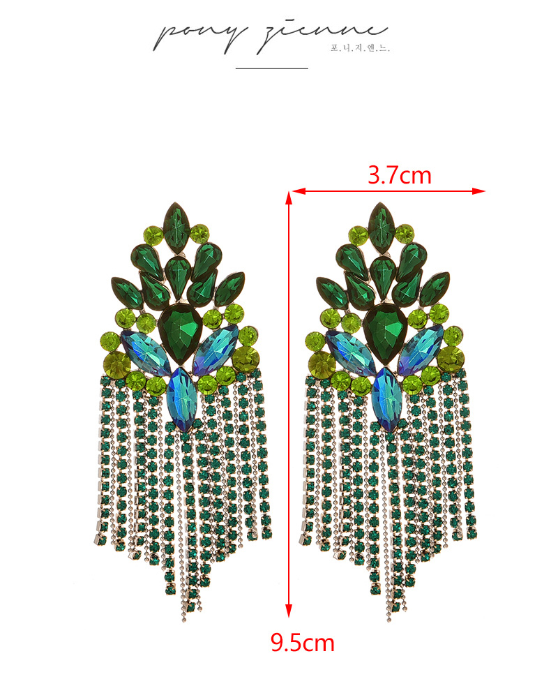 Fashion Dark Green Alloy Diamond Geometric Tassel Earrings,Drop Earrings