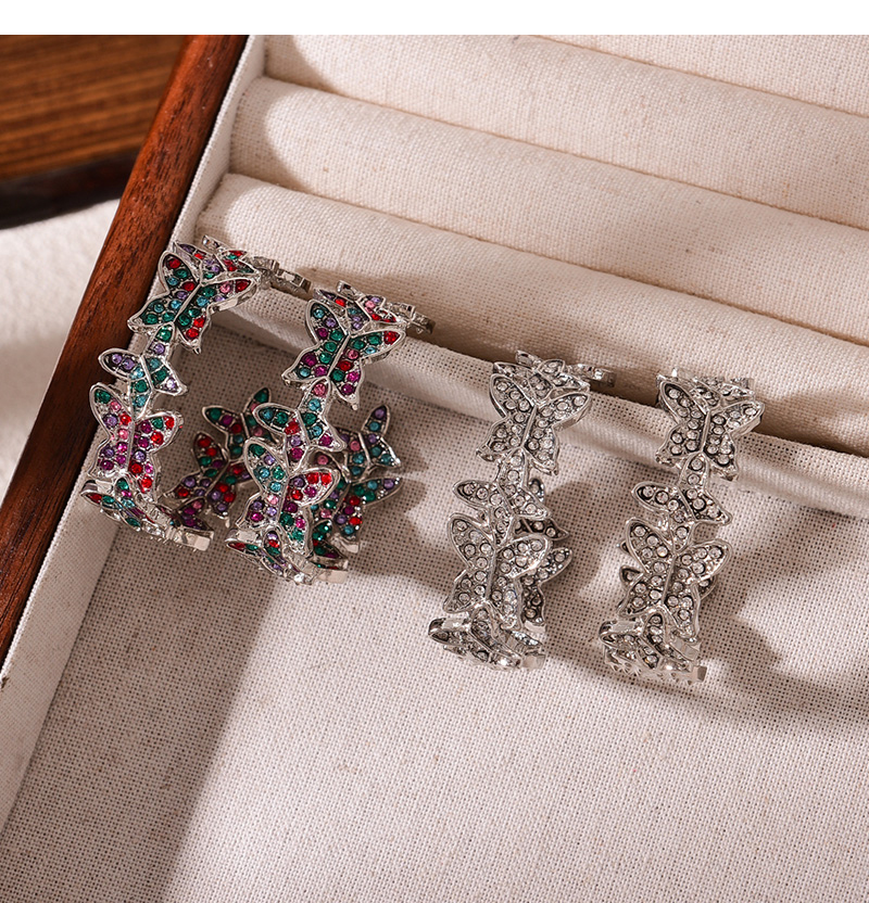 Fashion Silver Alloy Diamond Butterfly C-shaped Earrings,Hoop Earrings