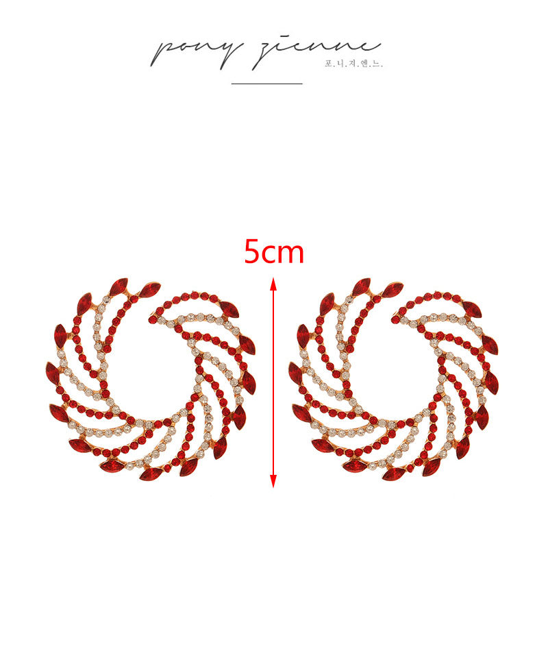 Fashion Red Alloy Diamond Spiral Pattern Stud Earrings,Stud Earrings