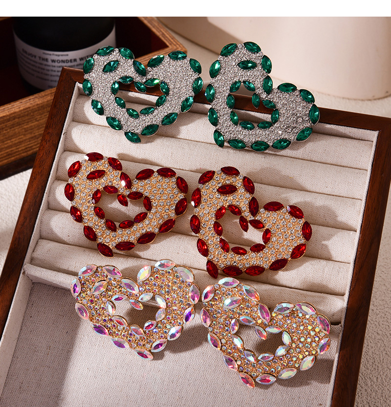 Fashion Red Alloy Diamond Love Stud Earrings,Stud Earrings