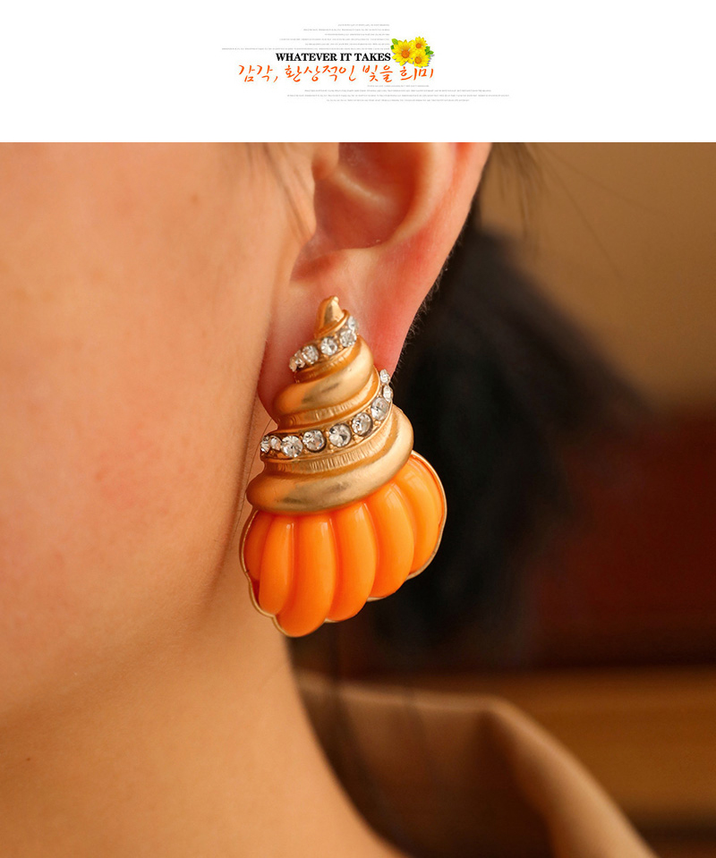 Fashion Orange Alloy Diamond Conch Stud Earrings,Stud Earrings