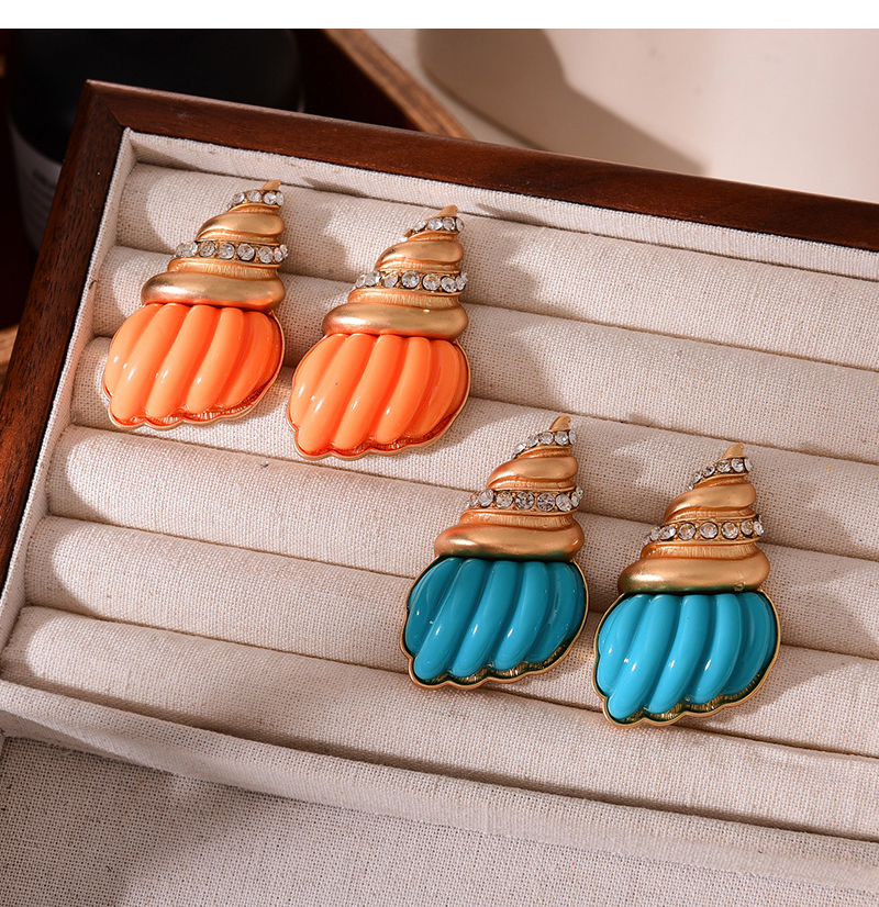 Fashion Orange Alloy Diamond Conch Stud Earrings,Stud Earrings