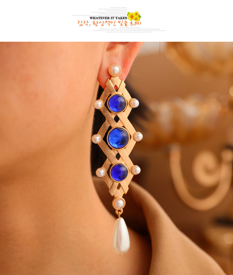 Fashion Navy Blue Alloy Pearl Geometric Pendant Resin Earrings,Drop Earrings