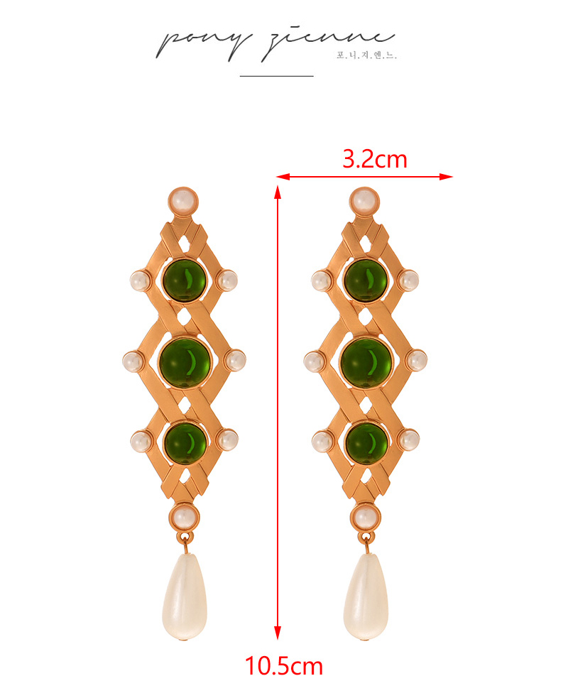 Fashion Dark Green Alloy Pearl Geometric Pendant Resin Earrings,Drop Earrings