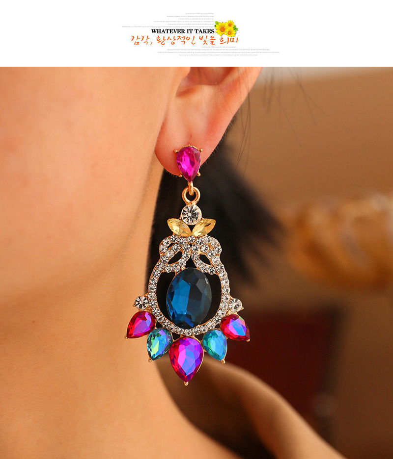 Fashion Blue Alloy Diamond Geometric Earrings,Drop Earrings