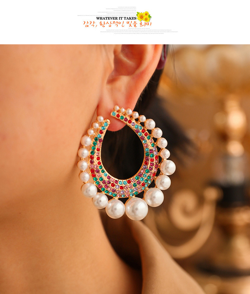 Fashion Color Alloy Diamond Geometric Pearl Stud Earrings,Stud Earrings