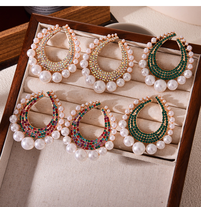 Fashion Color Alloy Diamond Geometric Pearl Stud Earrings,Stud Earrings