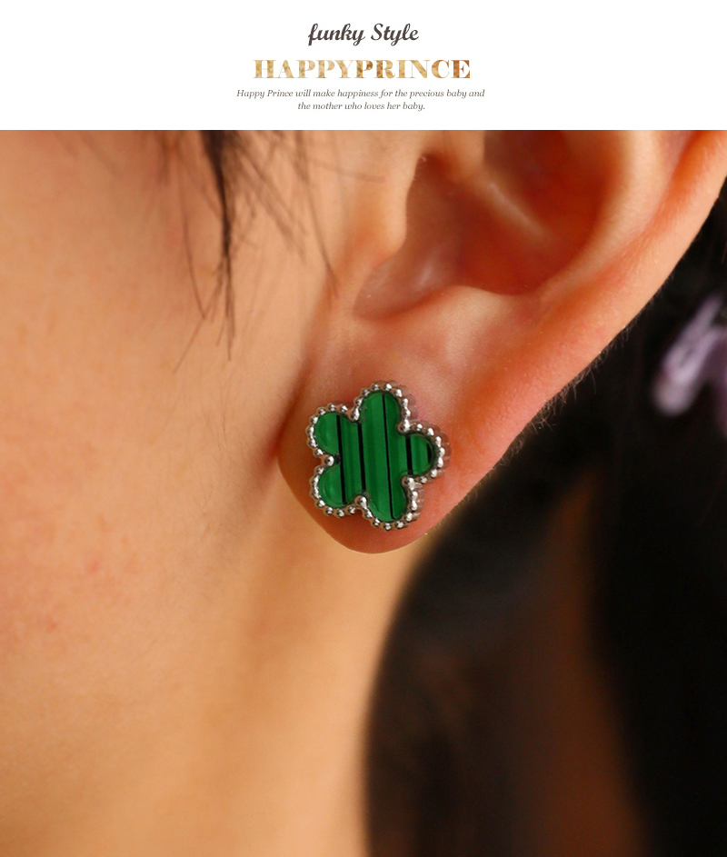 Fashion Green Titanium Steel Flower Shell Stripe Stud Earrings,Earrings