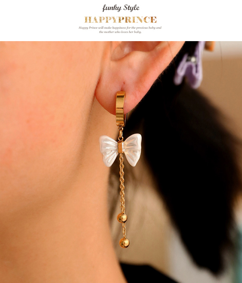 Fashion Gold Titanium Steel Bow Shell Pendant Tassel Beads Earrings,Earrings