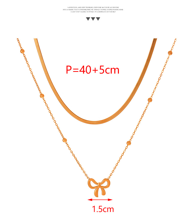 Fashion Silver Titanium Steel Double Layer Bow Pendant Snake Bone Chain Necklace,Necklaces