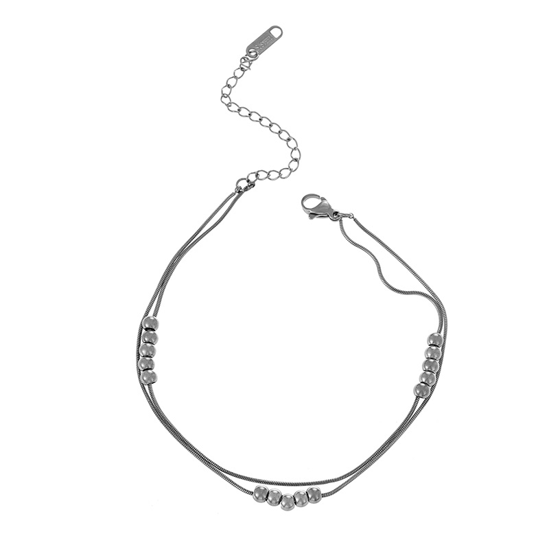 Fashion Silver Titanium Steel Double Chain Beaded Bracelet,Bracelets