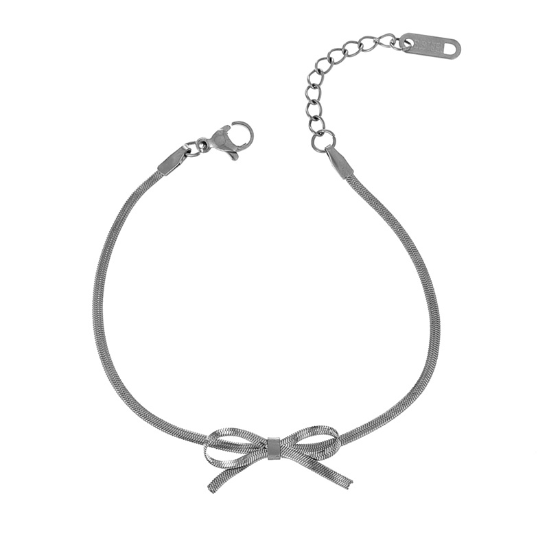 Fashion Silver Titanium Steel Bow Snake Bone Chain Bracelet,Bracelets