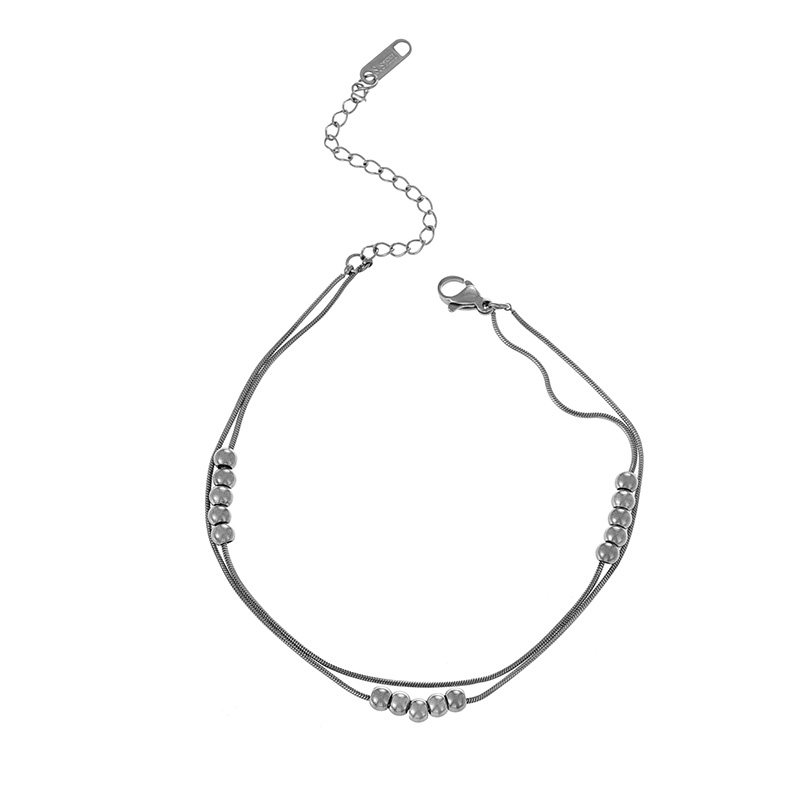 Fashion Silver Titanium Steel Double Chain Beaded Anklet,Bracelets