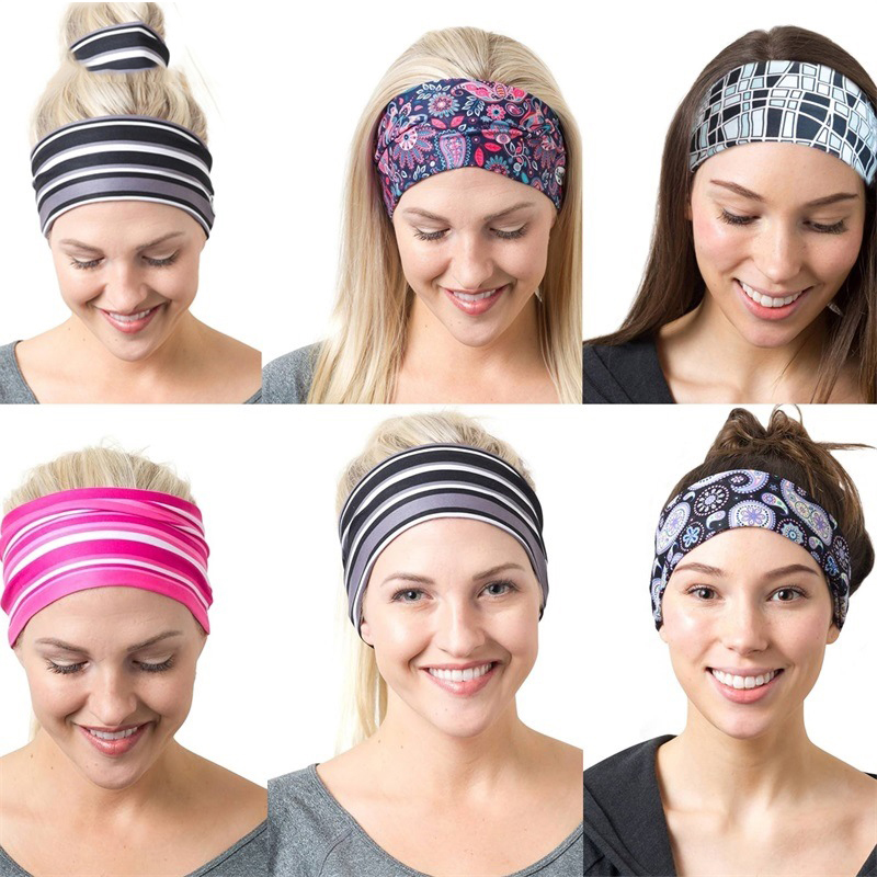 Fashion 11 Cyan Fabric Printed Stretch Headband,Hair Ribbons