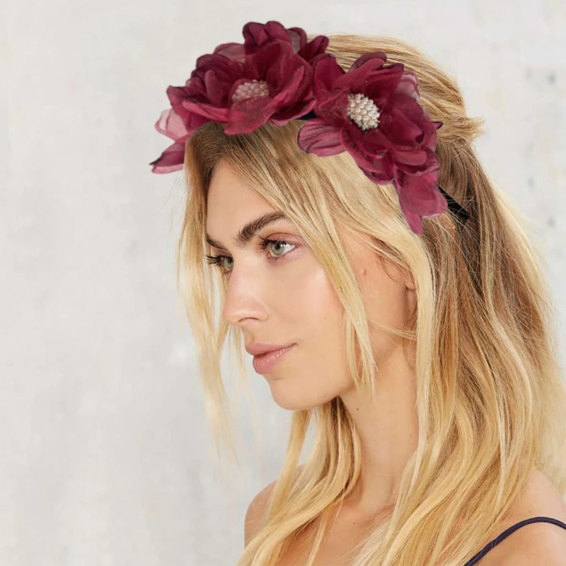 Fashion 9 Brown Simulated Mesh Flower Headband,Head Band