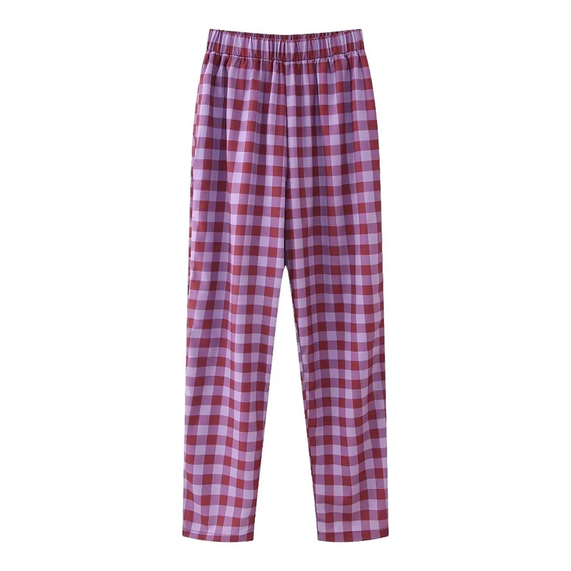 Fashion Lattice Polyester Checked Trousers,Pants