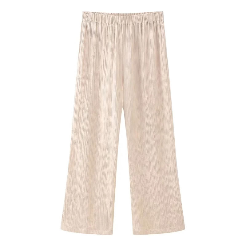 Fashion Pink Polyester Textured Straight-leg Trousers,Pants