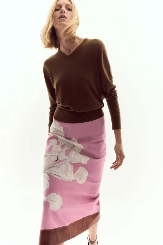 Fashion Pink Blend Print Skirt,Skirts