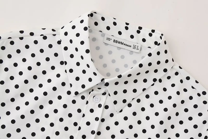 Fashion Print Color Polyester Polka Dot Lapel Printed Shirt,Blouses