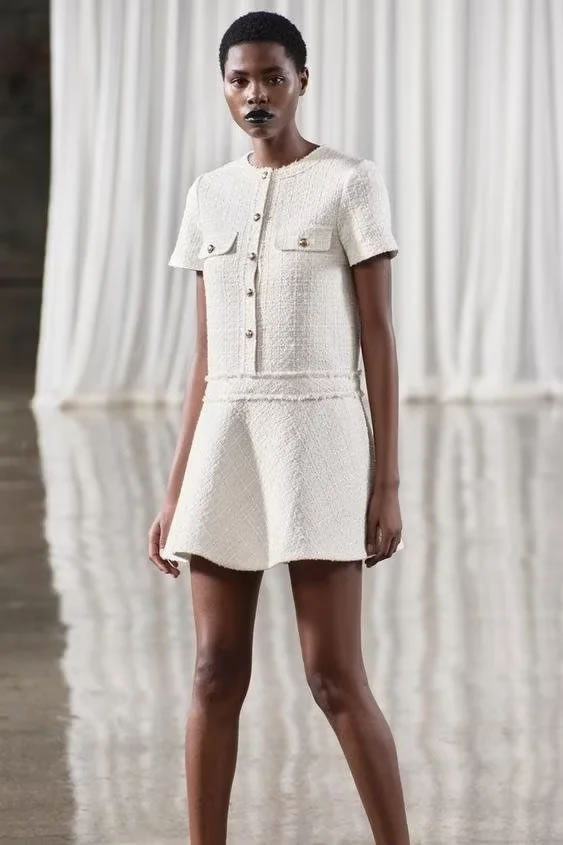 Fashion White Polyester Textured Skirt,Mini & Short Dresses