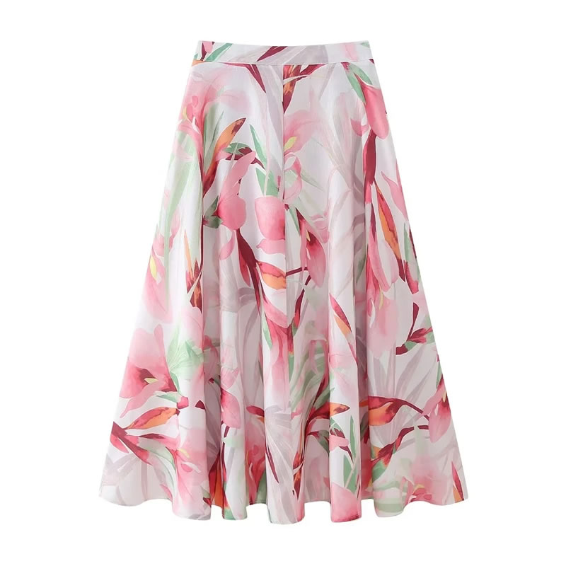 Fashion Pink Polyester Printed Skirt,Skirts