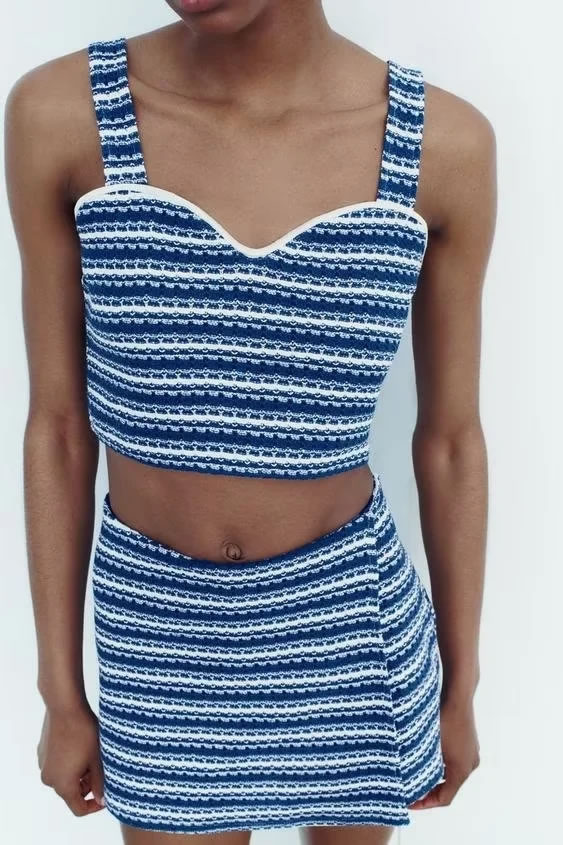 Fashion Blue Knitted Striped Camisole,Tank Tops & Camis