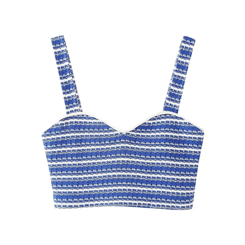 Fashion Blue Knitted Striped Camisole,Tank Tops & Camis